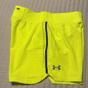 Men’s Under Armour bright yellow running shorts, size LG